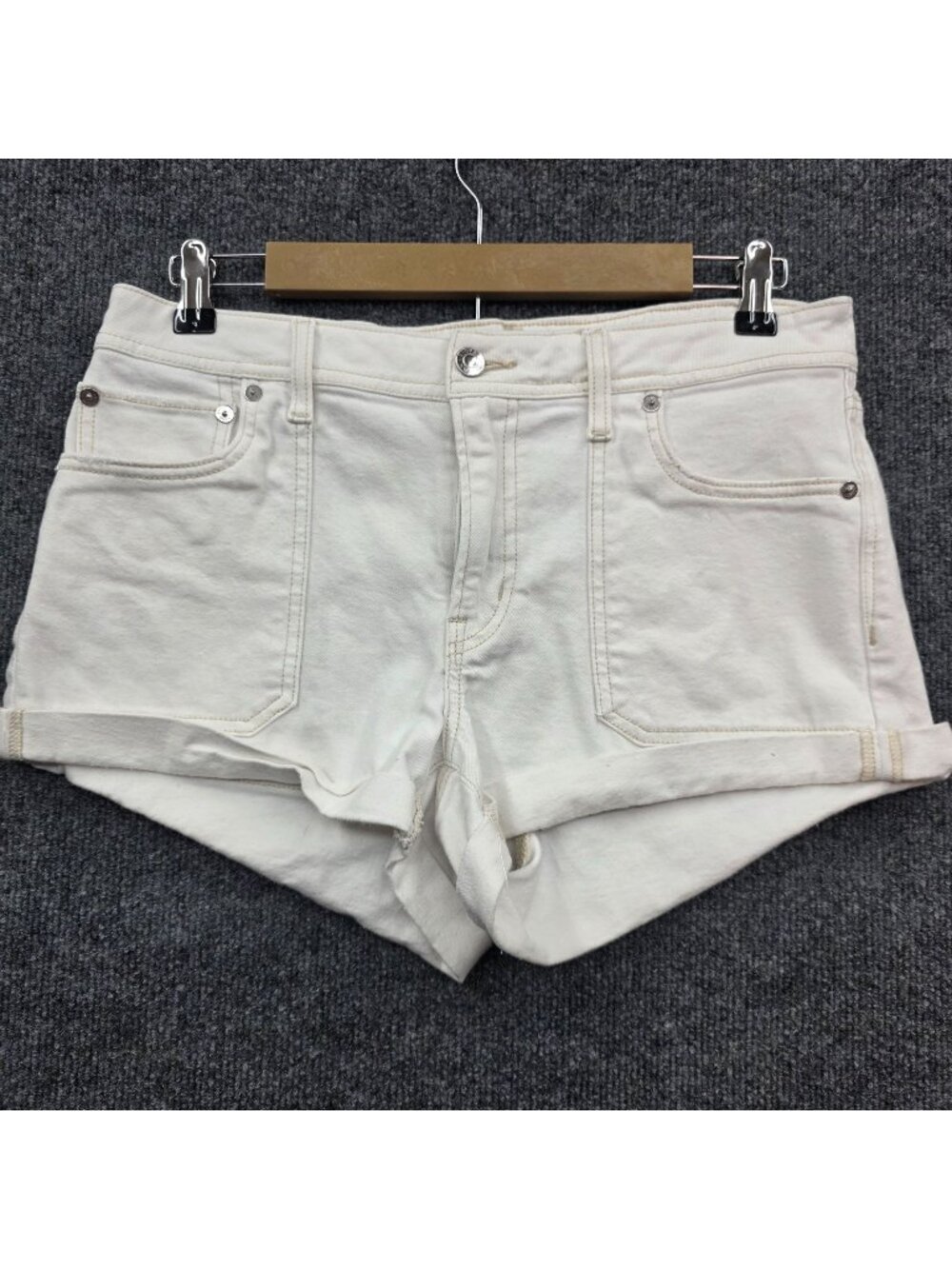 American Eagle Denim Cuff Hem Shorts 6 White Minimalist Casual Festival Beach